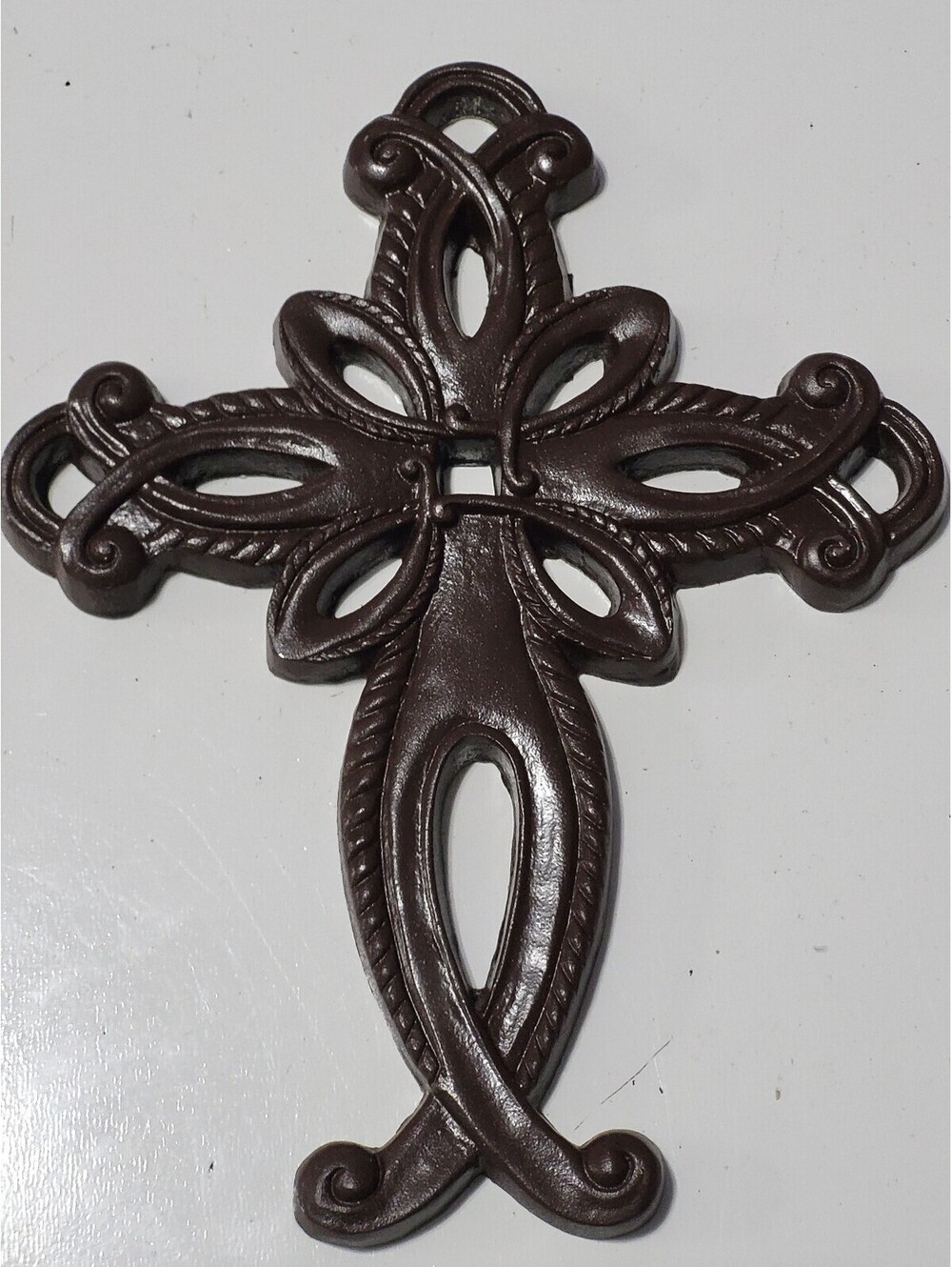 Decorative Ornate Metal Wall Cross - Brown Finish 9x7